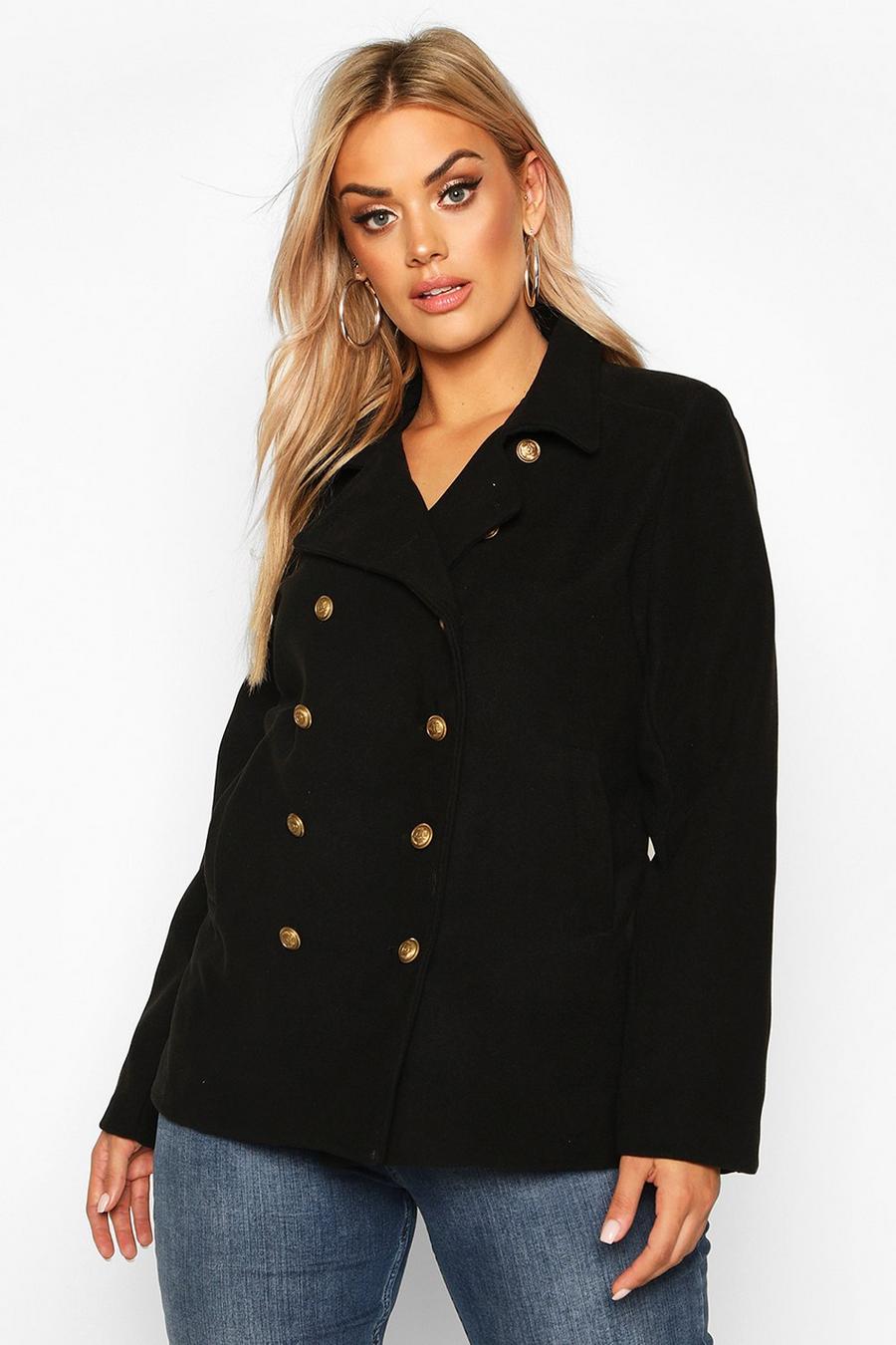 Plus Military Button Detail Crop Coat image number 1