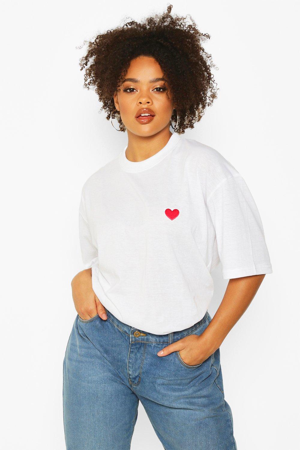 Plus Heart Embroidery Pocket T-Shirt