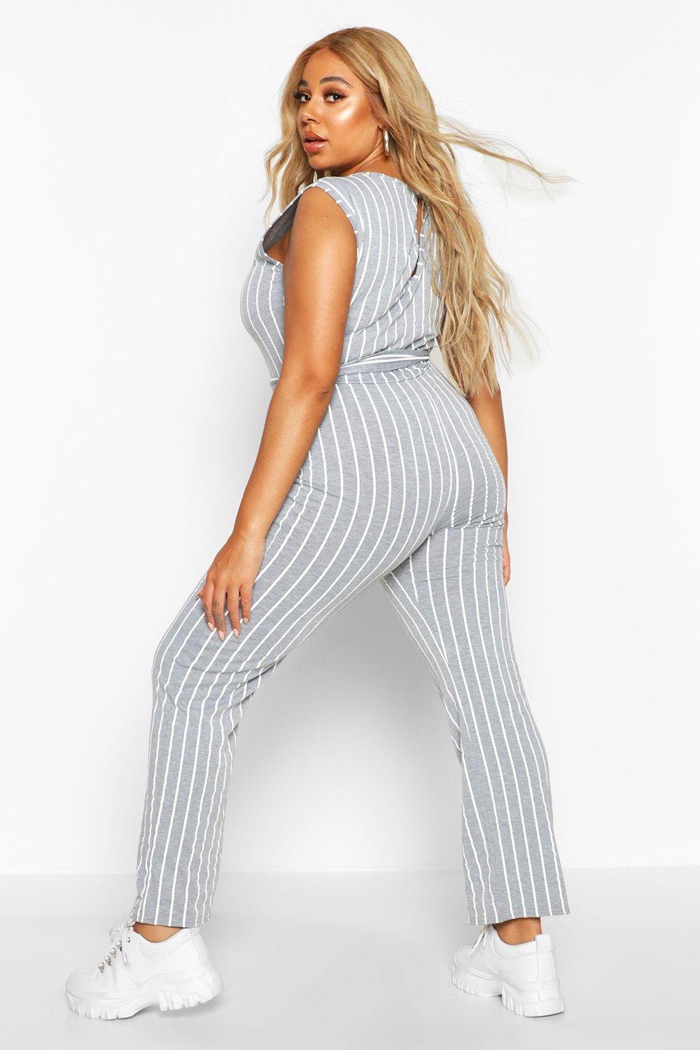 Plus size pinstripe store jumpsuit