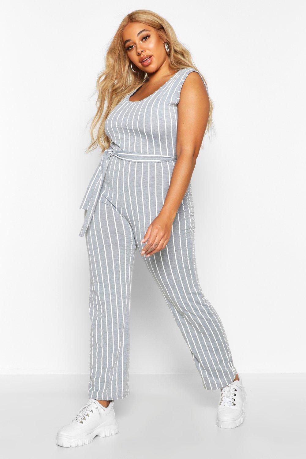 Plus size pinstripe store jumpsuit