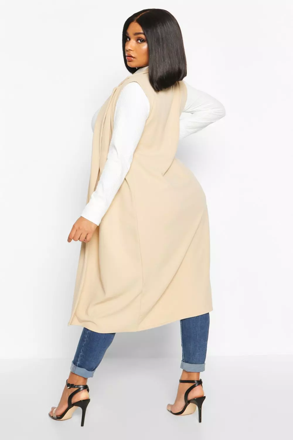 Long sleeveless cheap duster coat