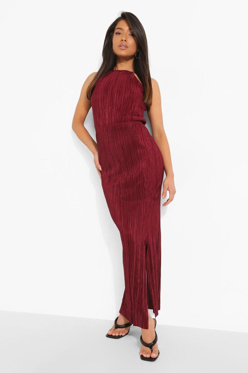 Petite pleated thigh split maxi dress hotsell