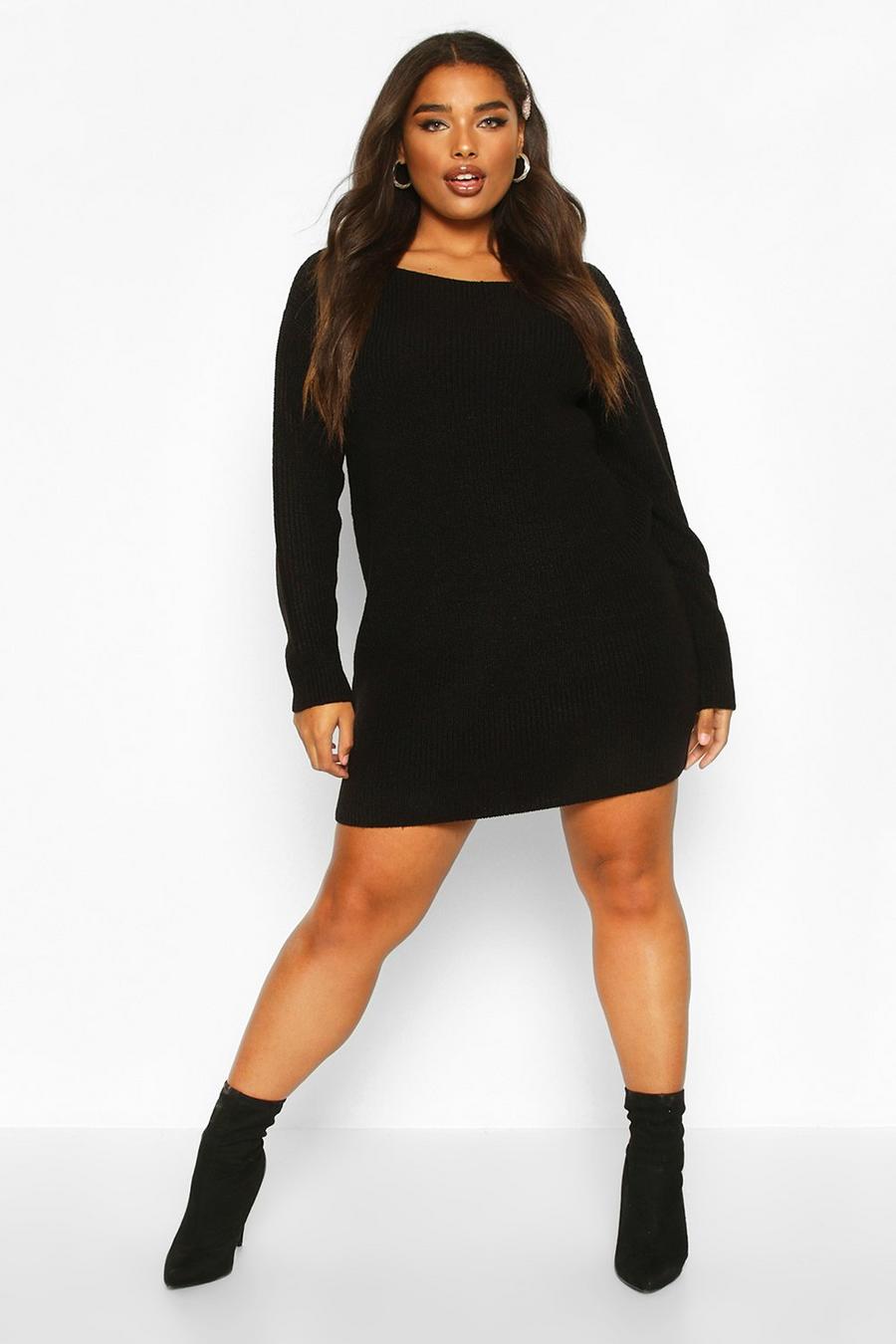 Plus Slash Neck Knitted Sweater Dress image number 1