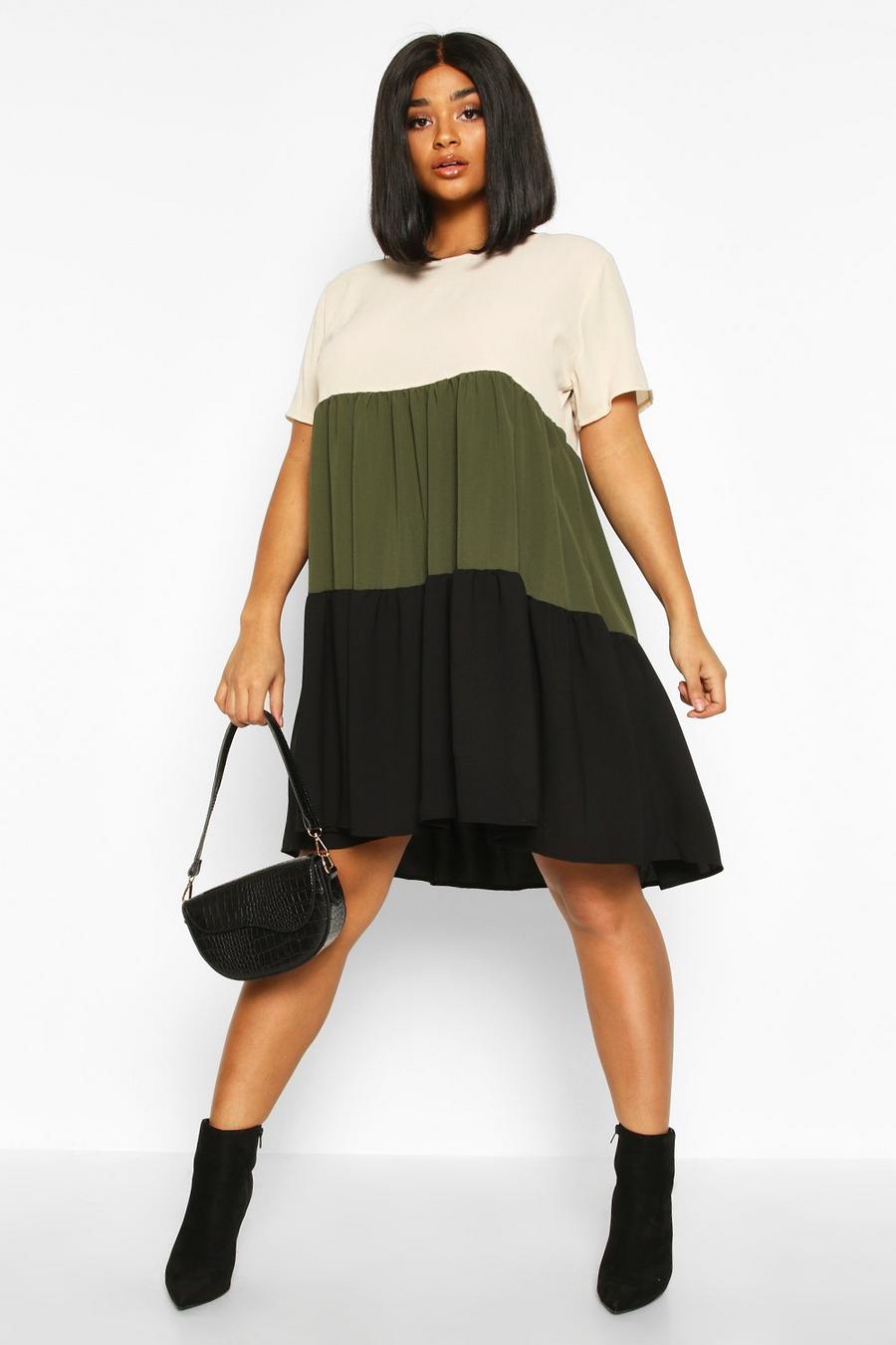 Plus Colour Block Tiered Smock Dress image number 1