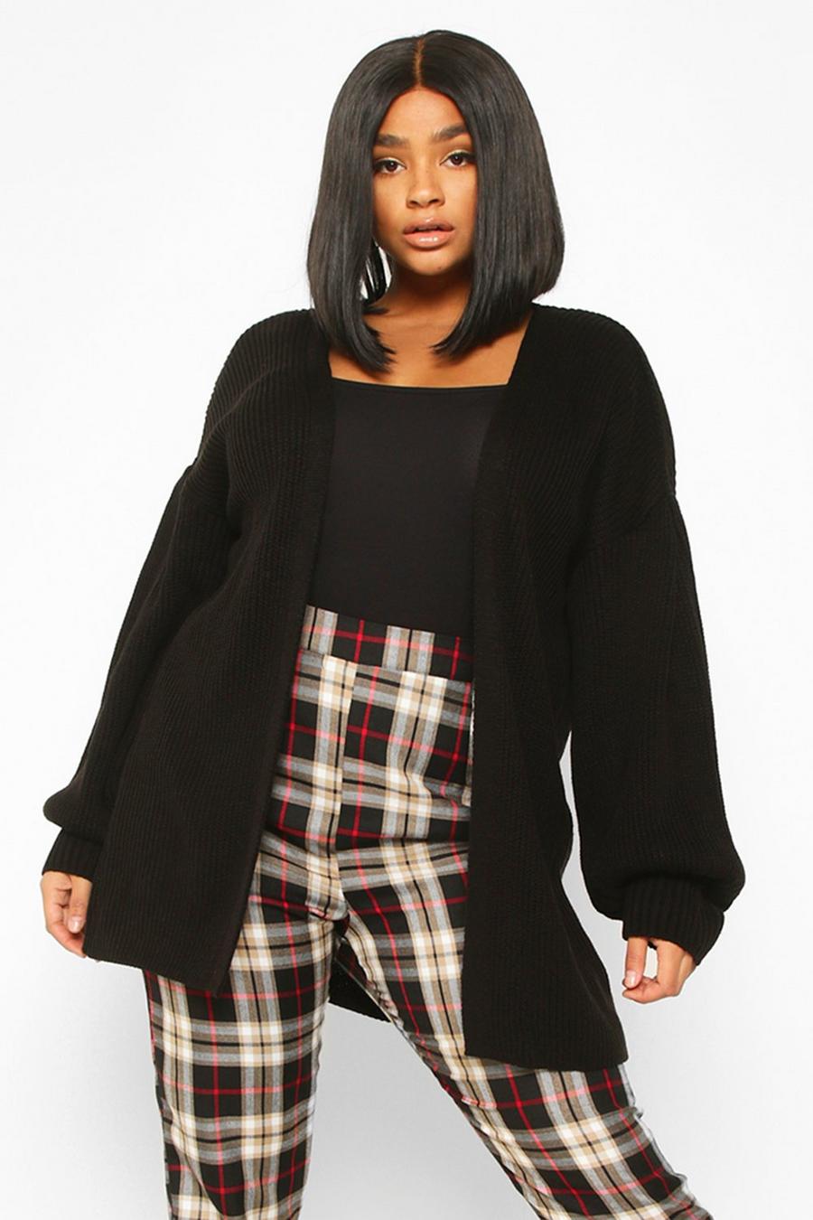 Black Plus Bell Sleeve Knitted Cardigan image number 1