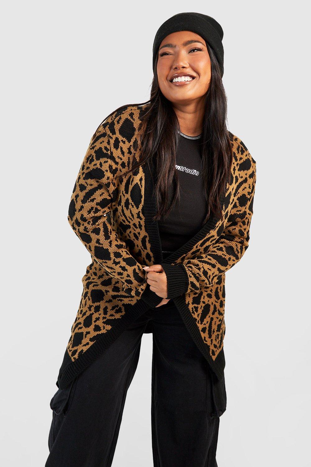 Plus Jacquard Animal Print Cardigan