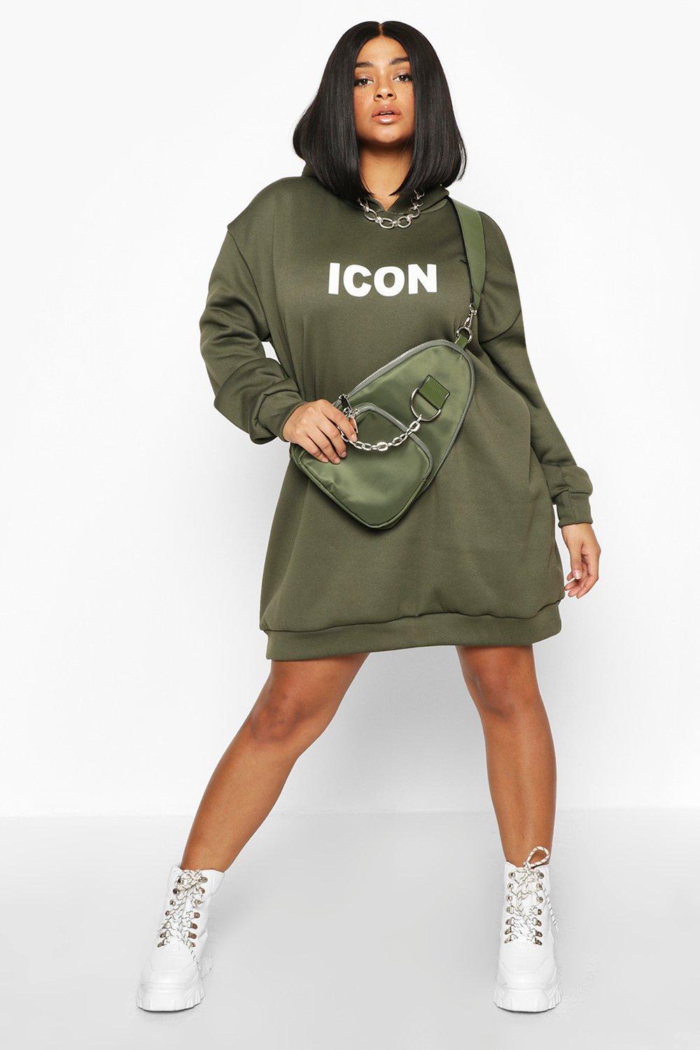 Plus Icon Oversized Hooded Sweatshirt Dress boohoo NO