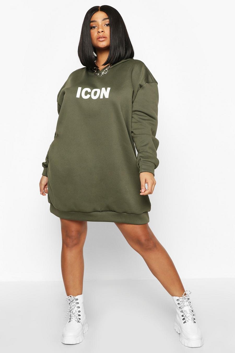 Khaki Plus 'Icon' Oversized Hooded Sweatshirt Dress image number 1