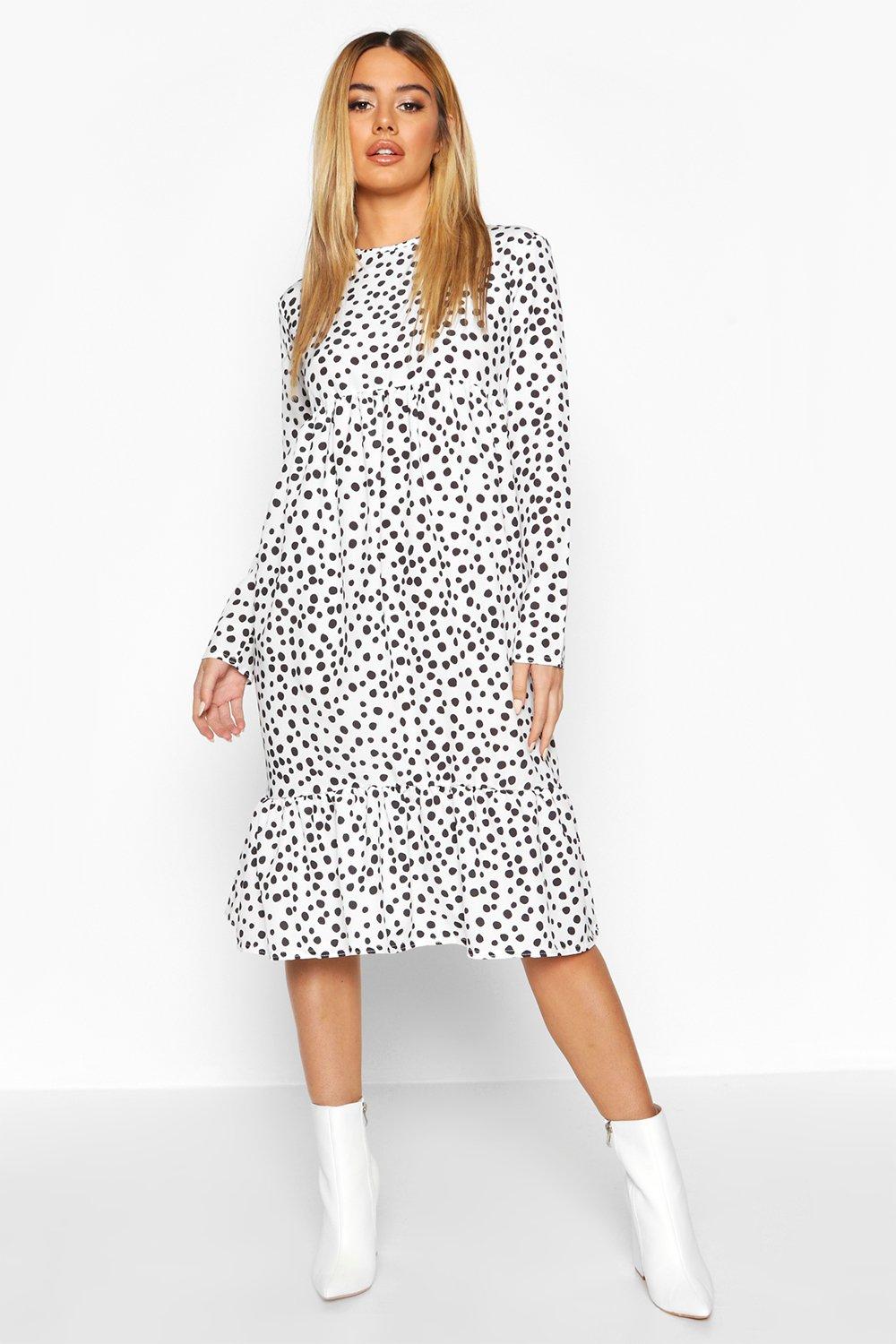 white spot midi dress