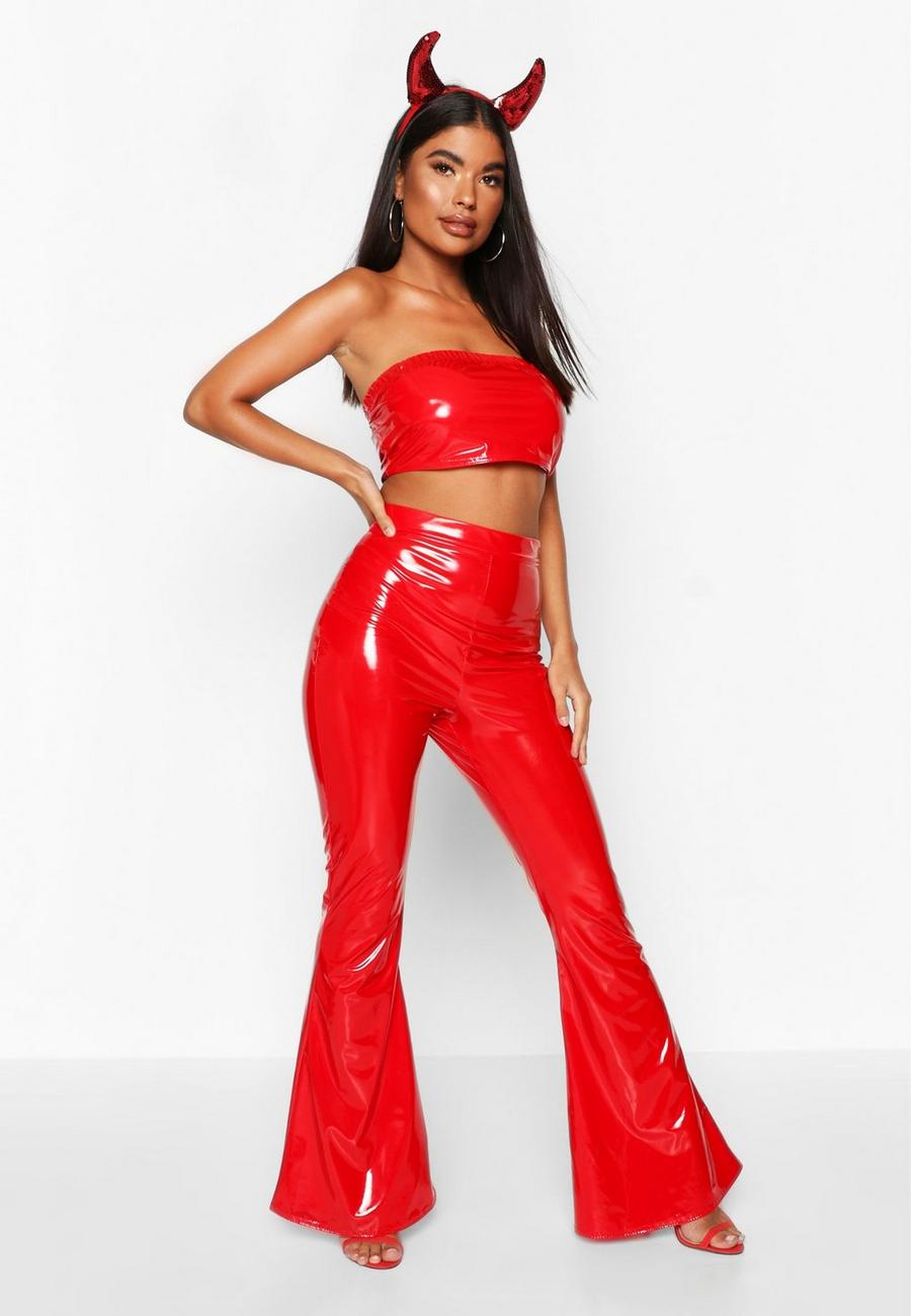 Red Petite Halloween Vinyl Flare Trousers image number 1