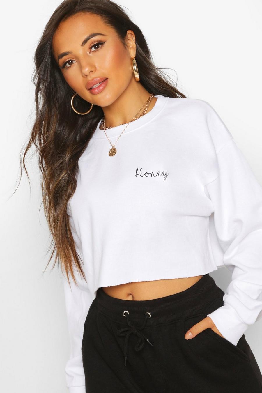 Petite - "Honey" sweatshirt med slogan image number 1