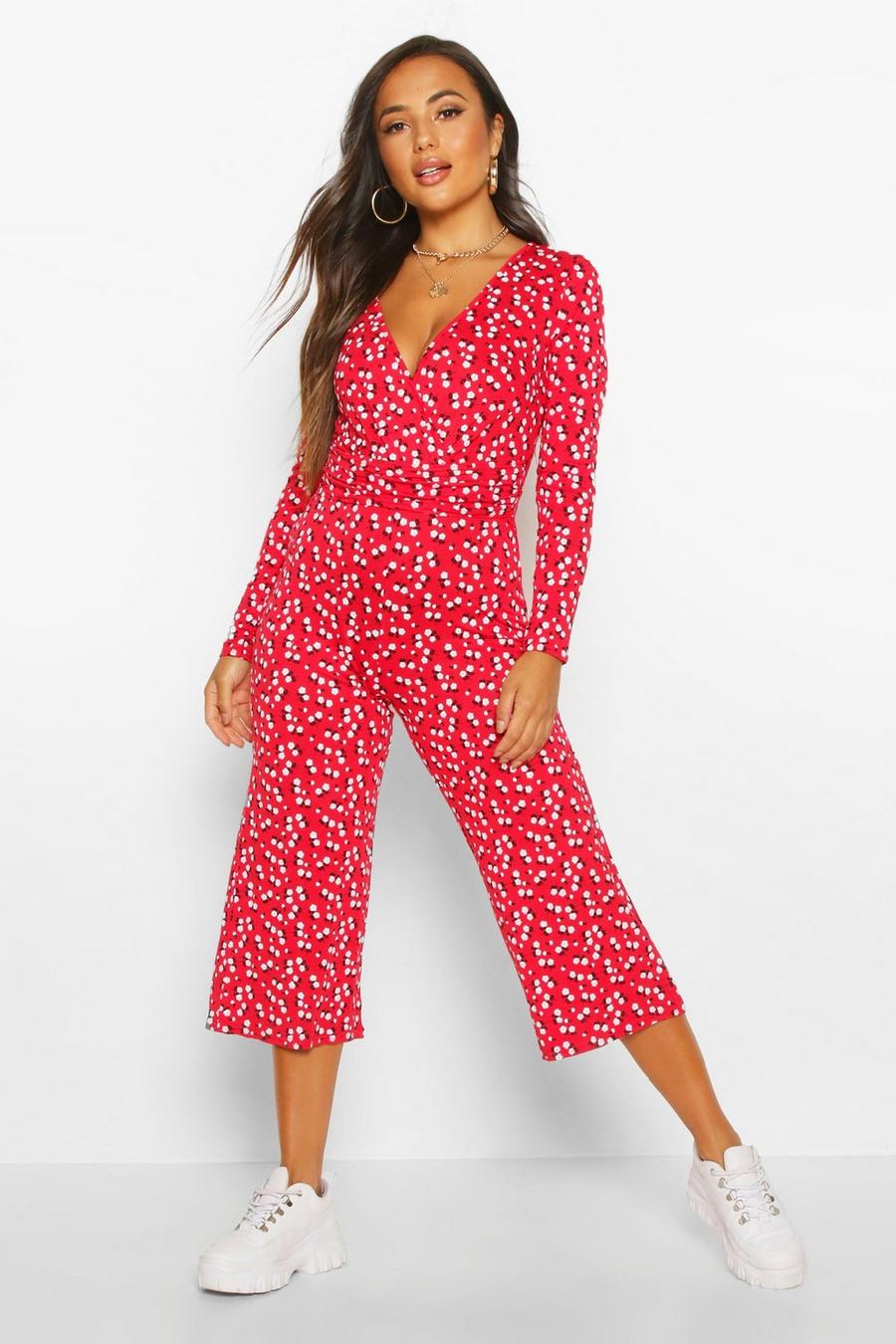 Petite Ditsy Floral Long Sleeve Culotte Jumpsuit image number 1