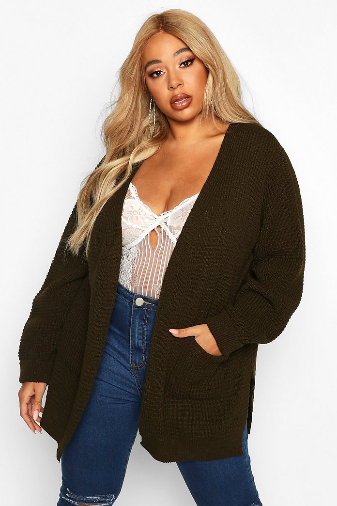 Plus Waffle Knitted Chunky Oversized Cardigan | Boohoo UK Plus Waffle Knitted Chunky Oversized Cardigan | Boohoo UK
