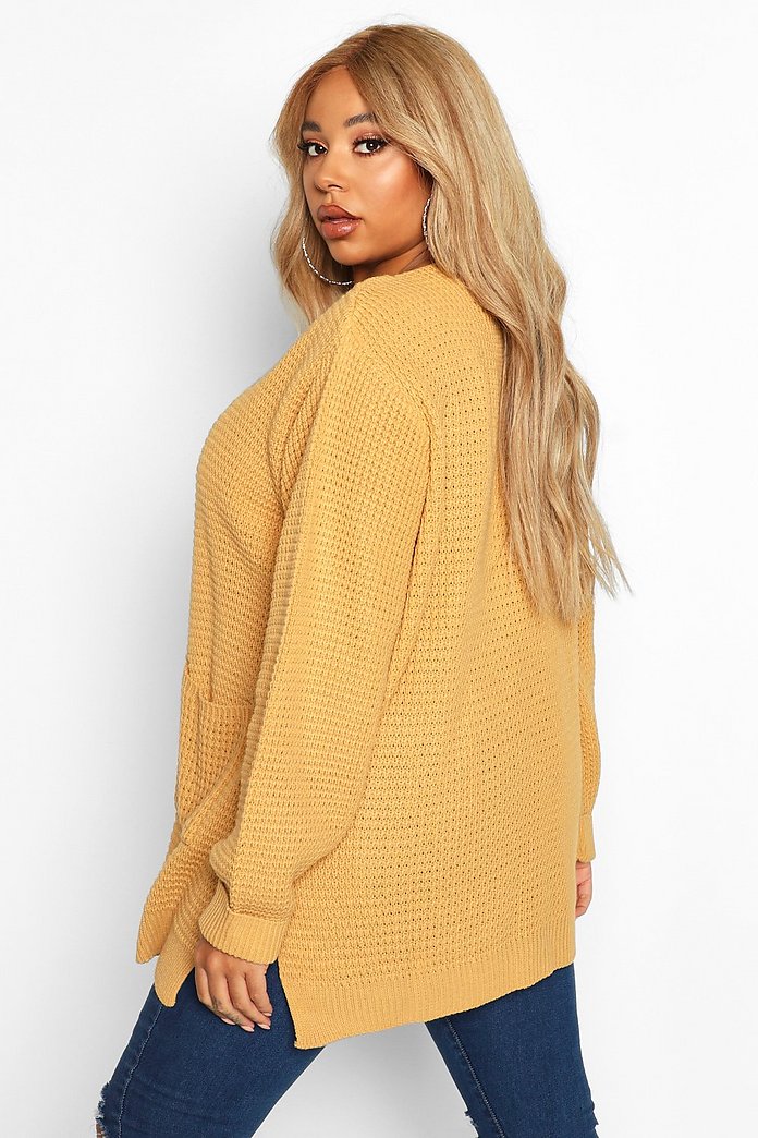 Plus Waffle Knitted Chunky Oversized Cardigan | Boohoo UK Plus Waffle Knitted Chunky Oversized Cardigan | Boohoo UK