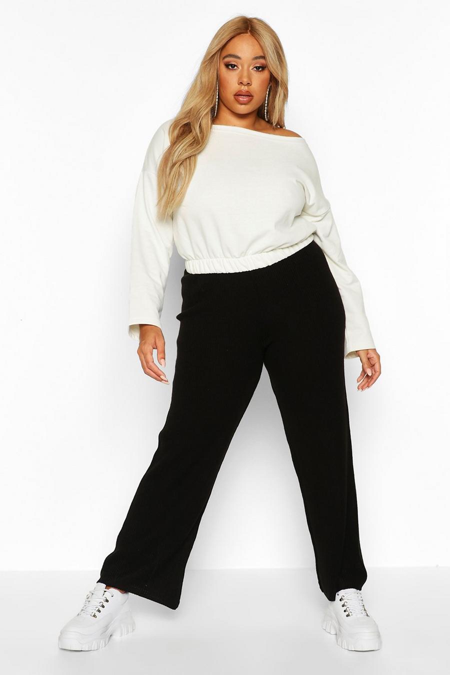 Plus Knitted Rib Wide Leg Pants image number 1