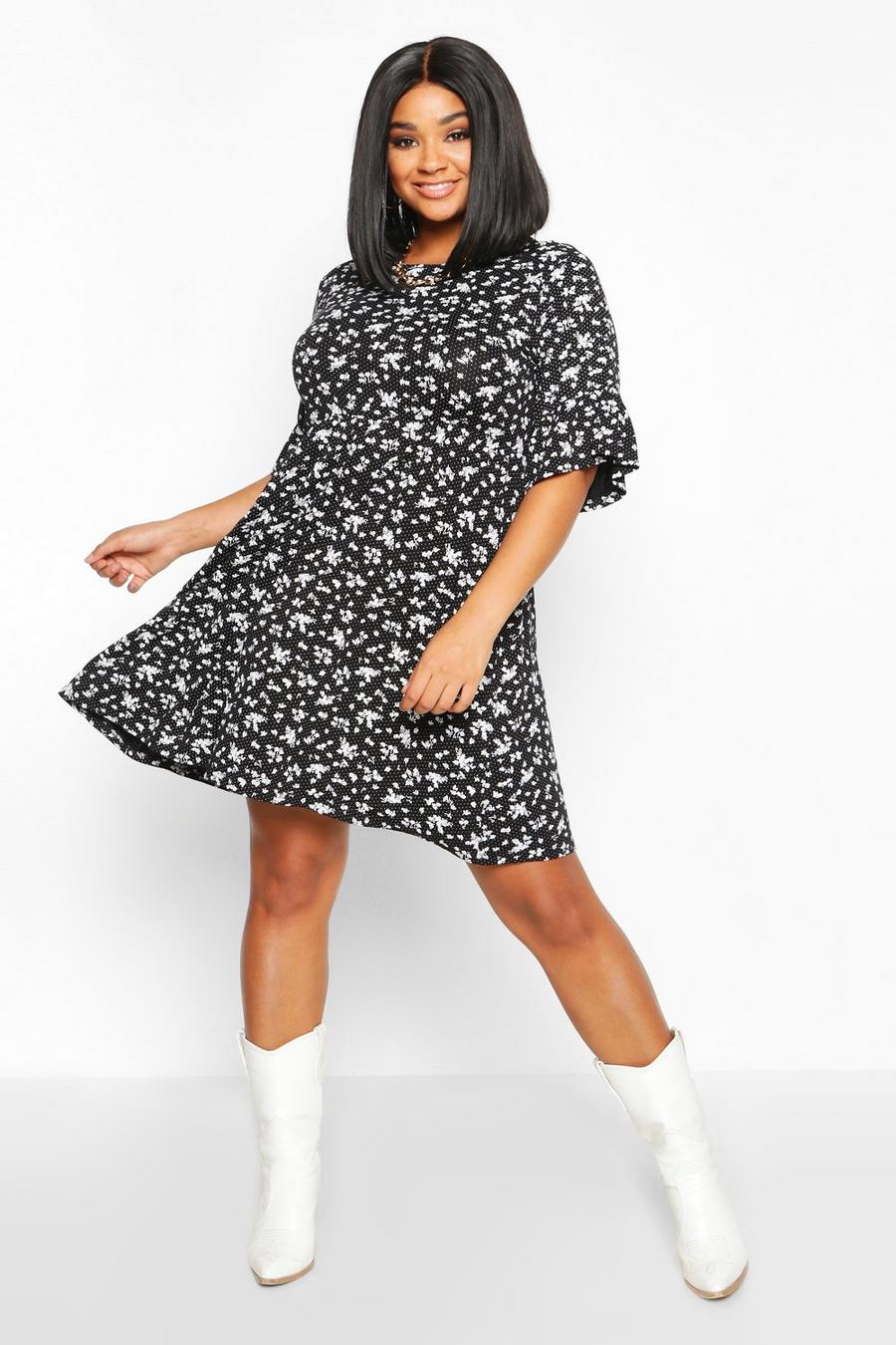 Plus Ditsy Floral Ruffle Smock Dress image number 1
