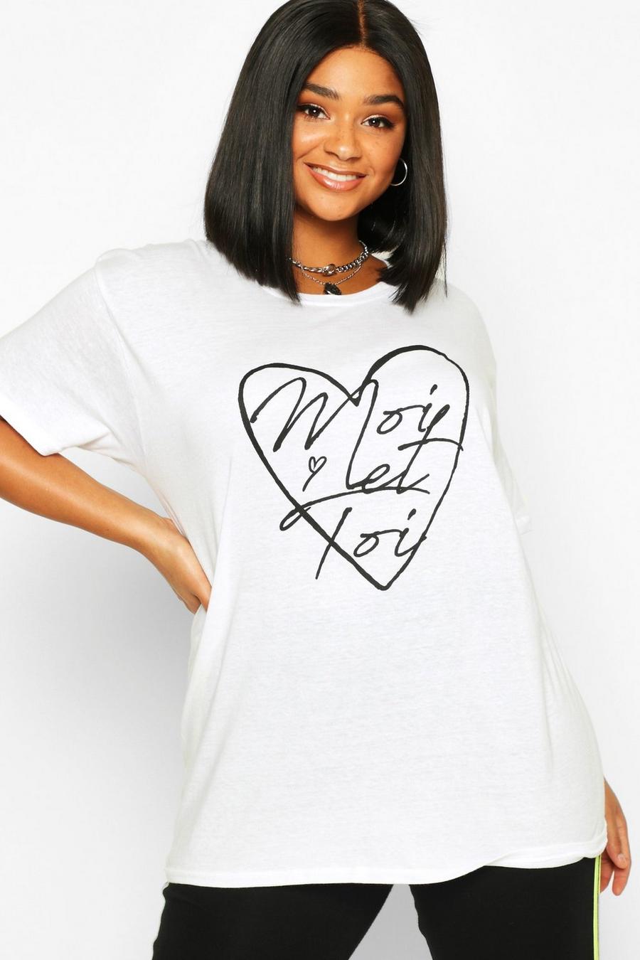 T-shirt Plus con stampa di cuore e scritta Moi Et Toi, Bianco image number 1