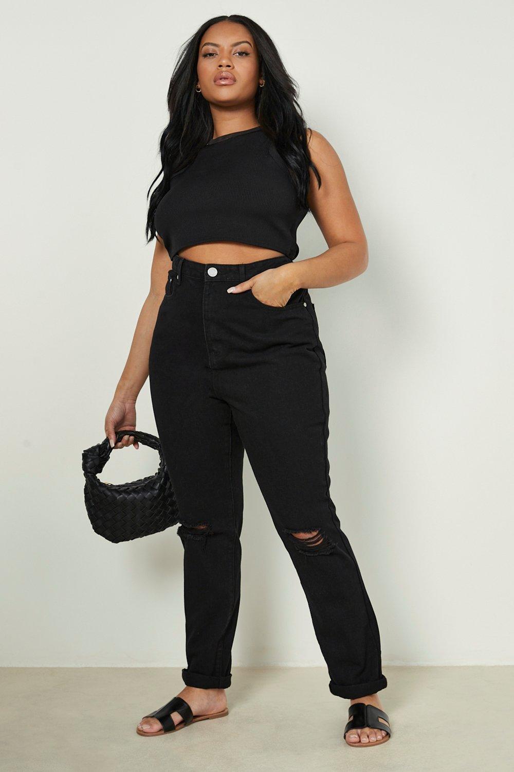 black ripped knee mom jeans
