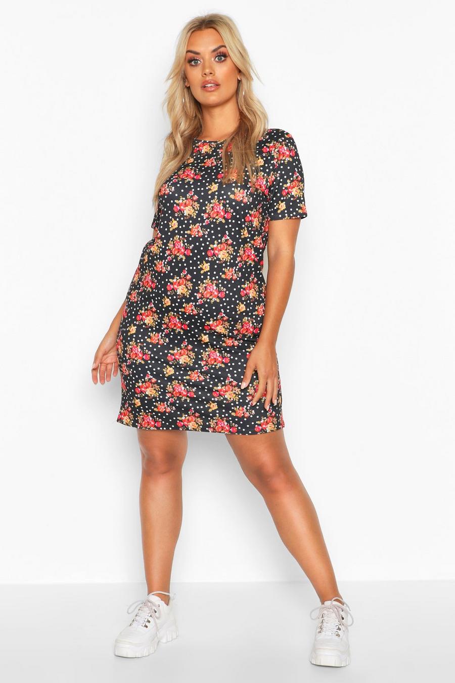 Plus Floral And Spot Oversized T-Shirt Dress image number 1
