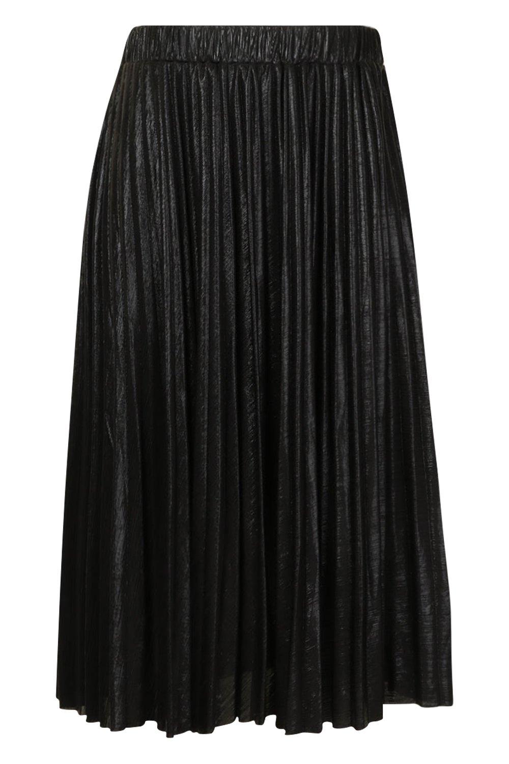 Plus Metallic Pleated Midi Skirt