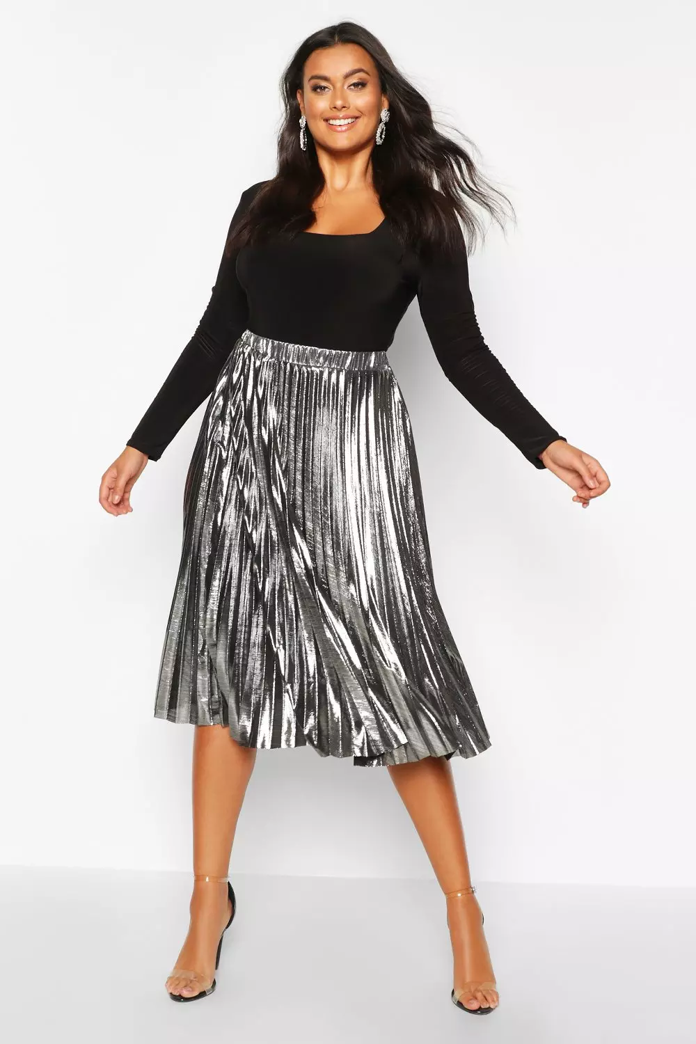 Pleated midi shop skirt metallic