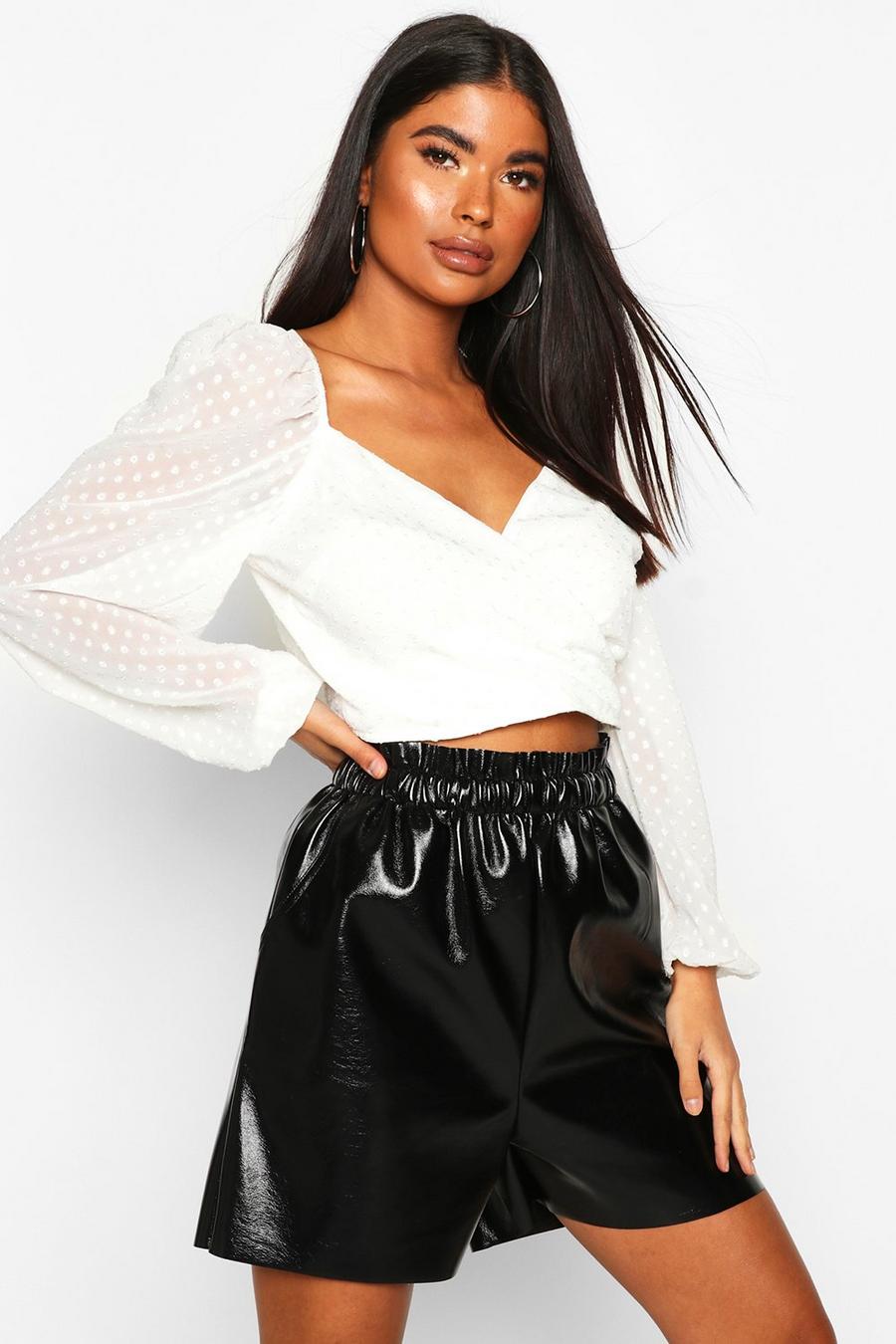 White Petite Wrap Dobby Sleeve Top image number 1