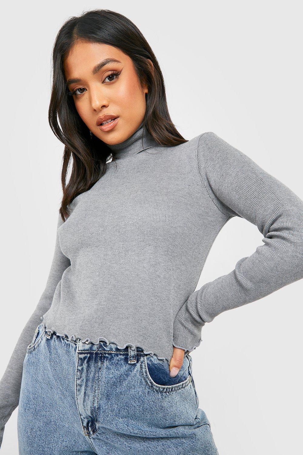 ASOS DESIGN Petite Cropped Jumper In Mini Cable Stitch In Grey