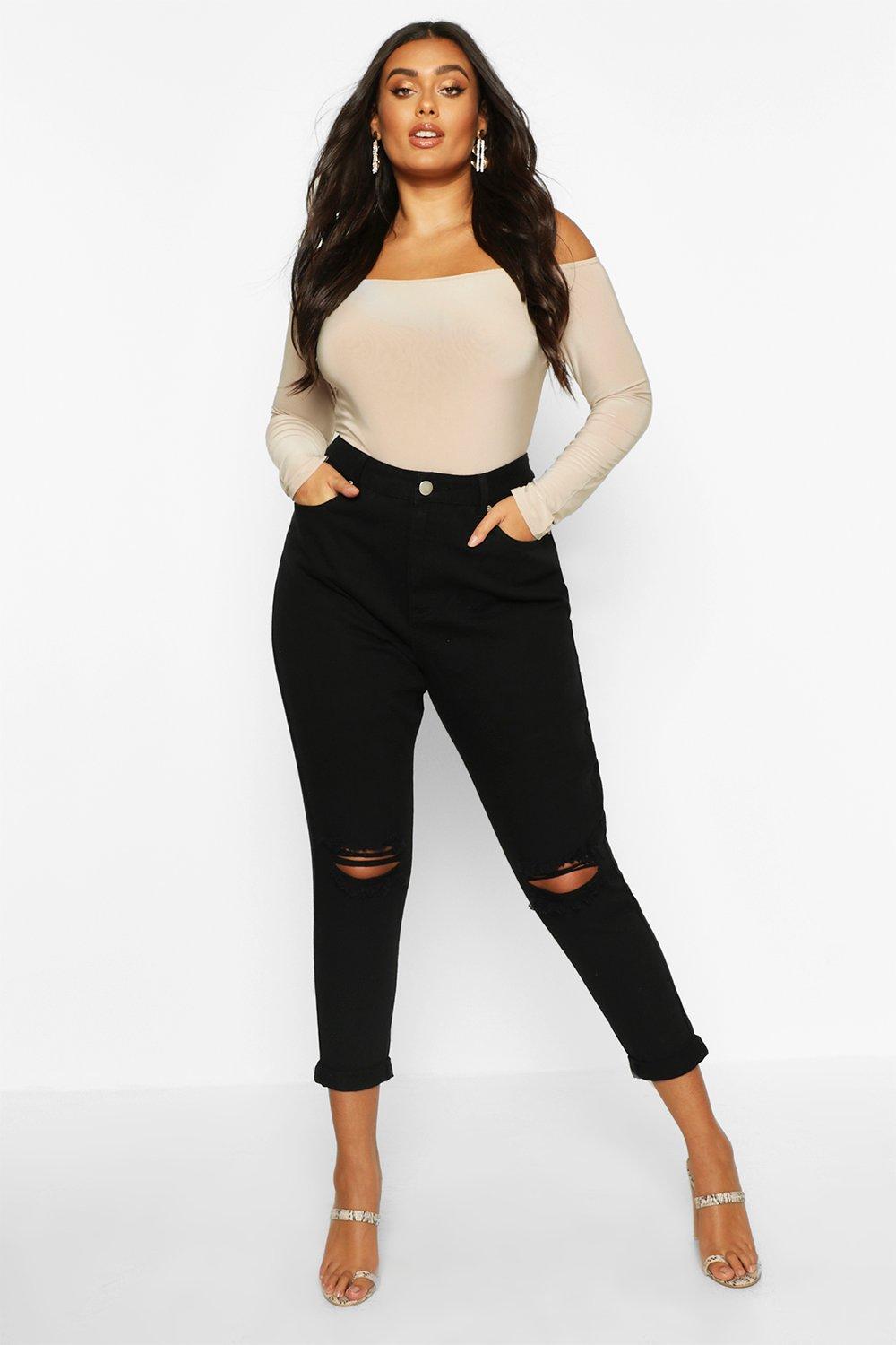 women's plus size black ripped jeans