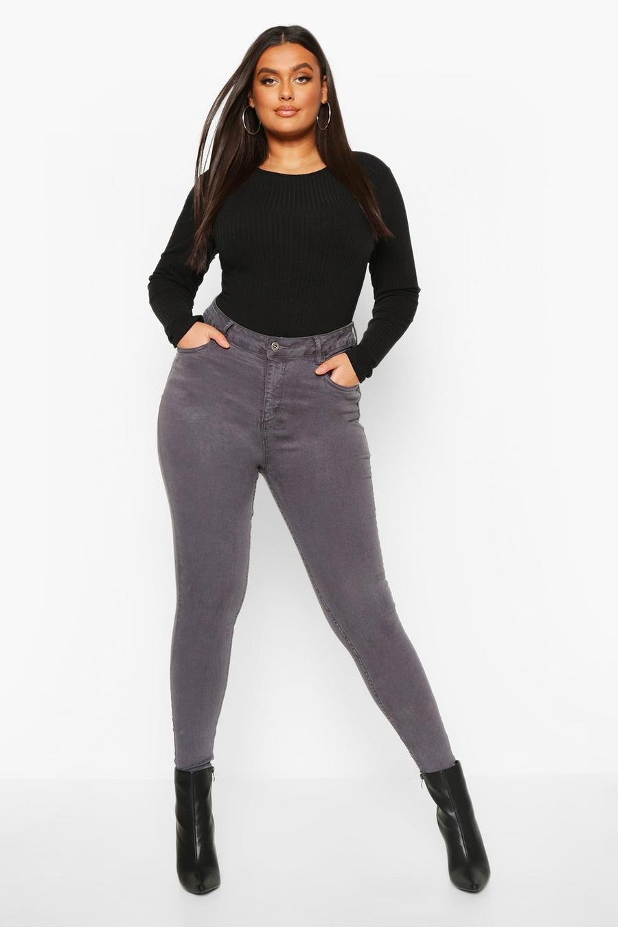 Grey Plus - Stretchiga skinny jeans i femficksmodell med hög midja image number 1