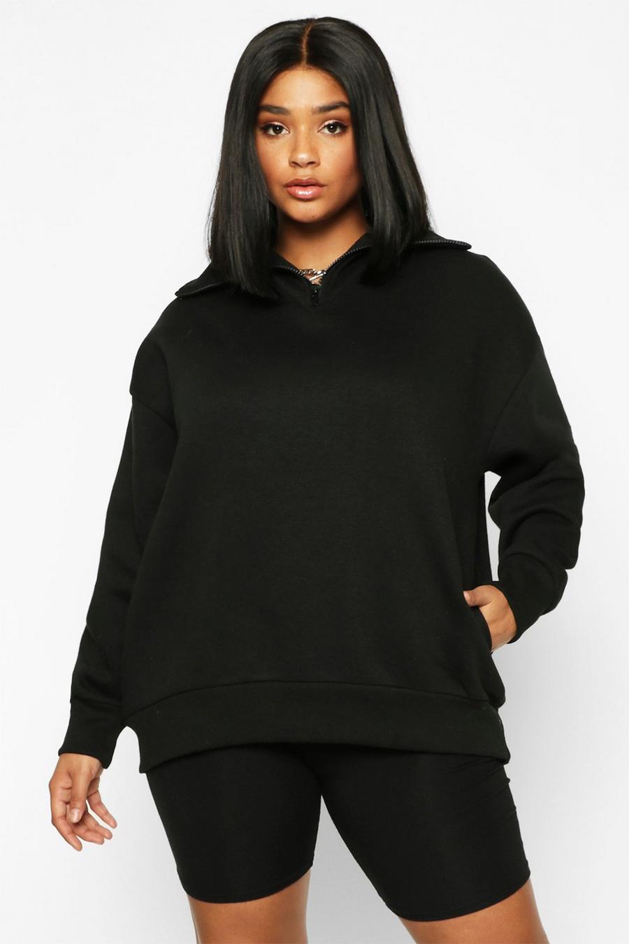 Black Plus - Oversize sweatshirt med hög hals och dragkedja image number 1