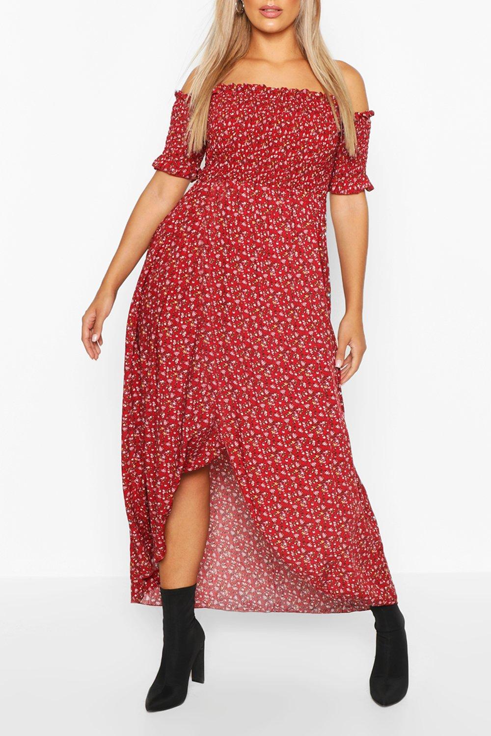 red off shoulder dress plus size