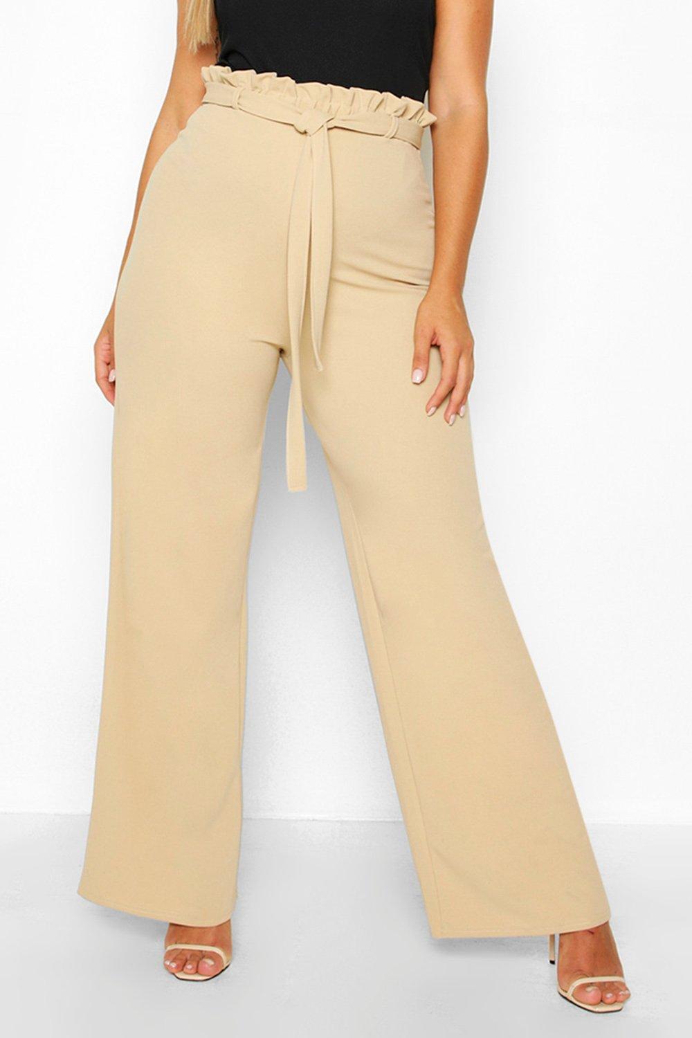 boohoo Plus Button High Waisted Wide Leg Pants - Beige - Size 22