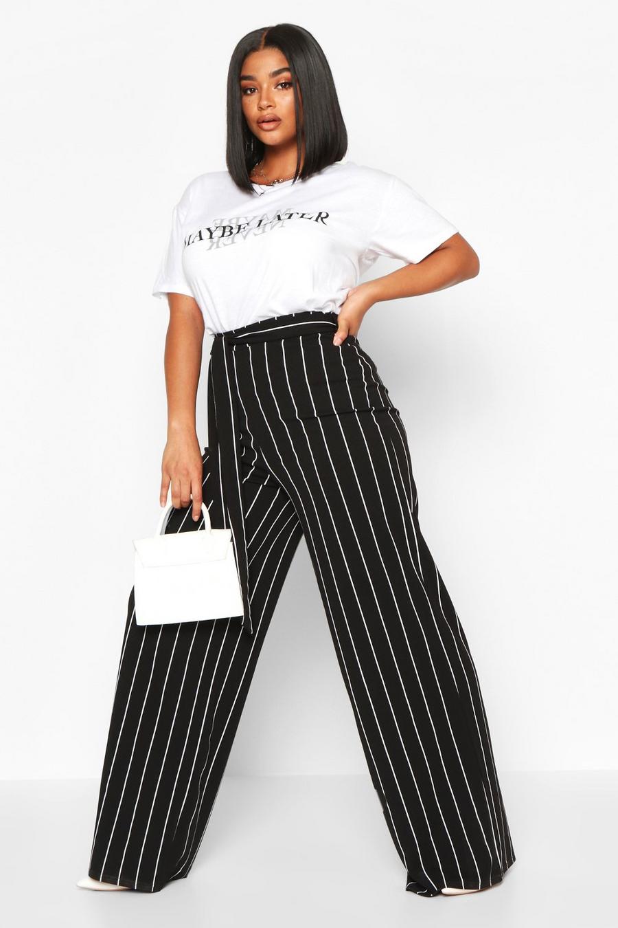 Plus Stripe High Waist Tailored Trousers image number 1