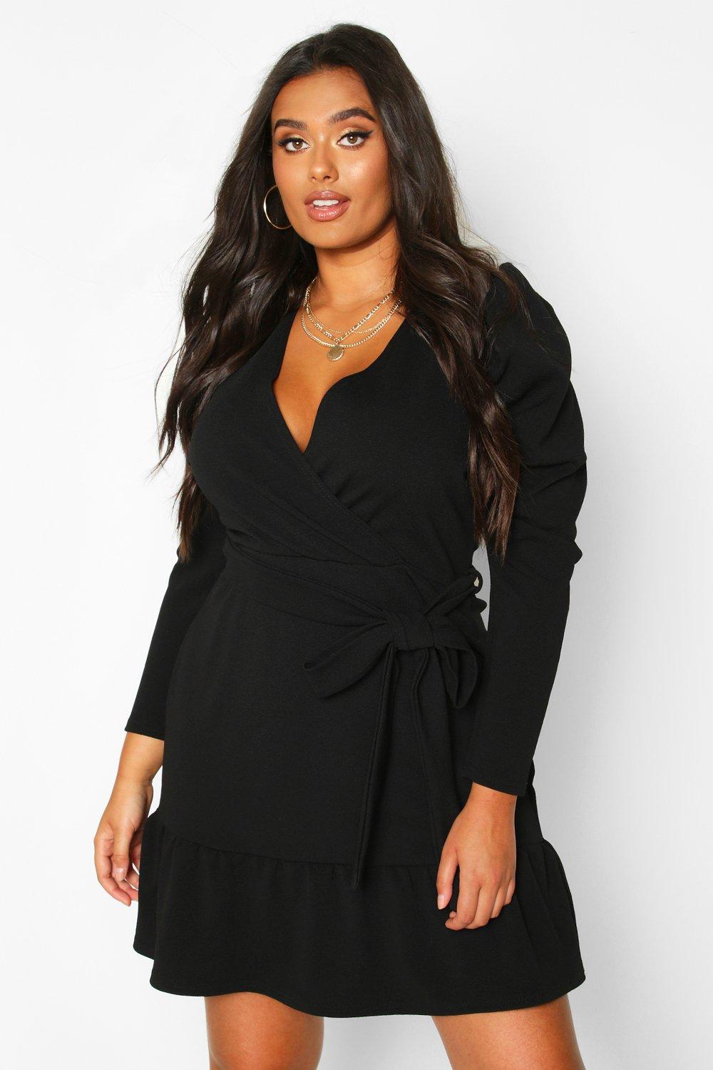 boohoo wrap dress black