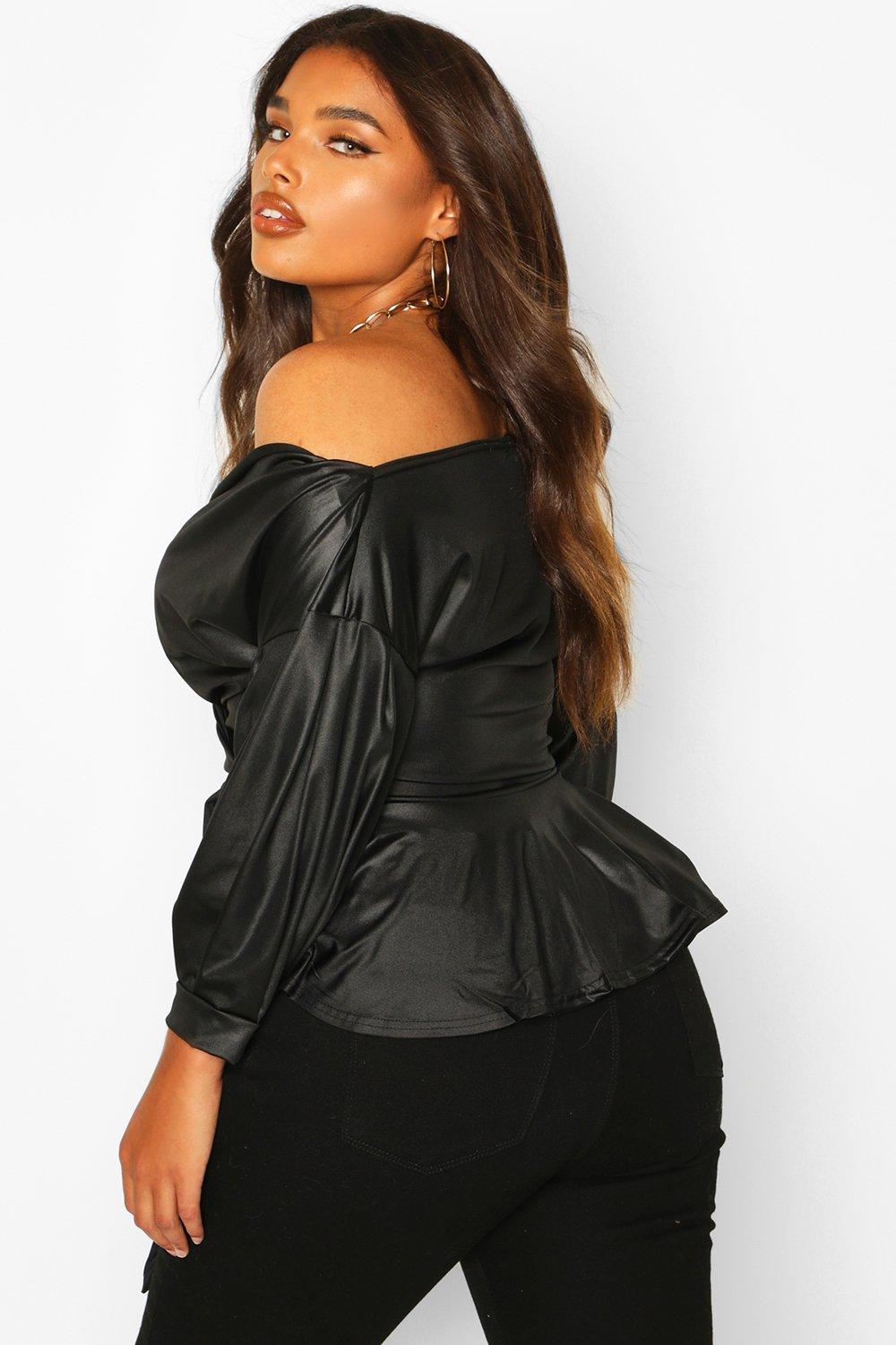 Leather off the shoulder top on sale