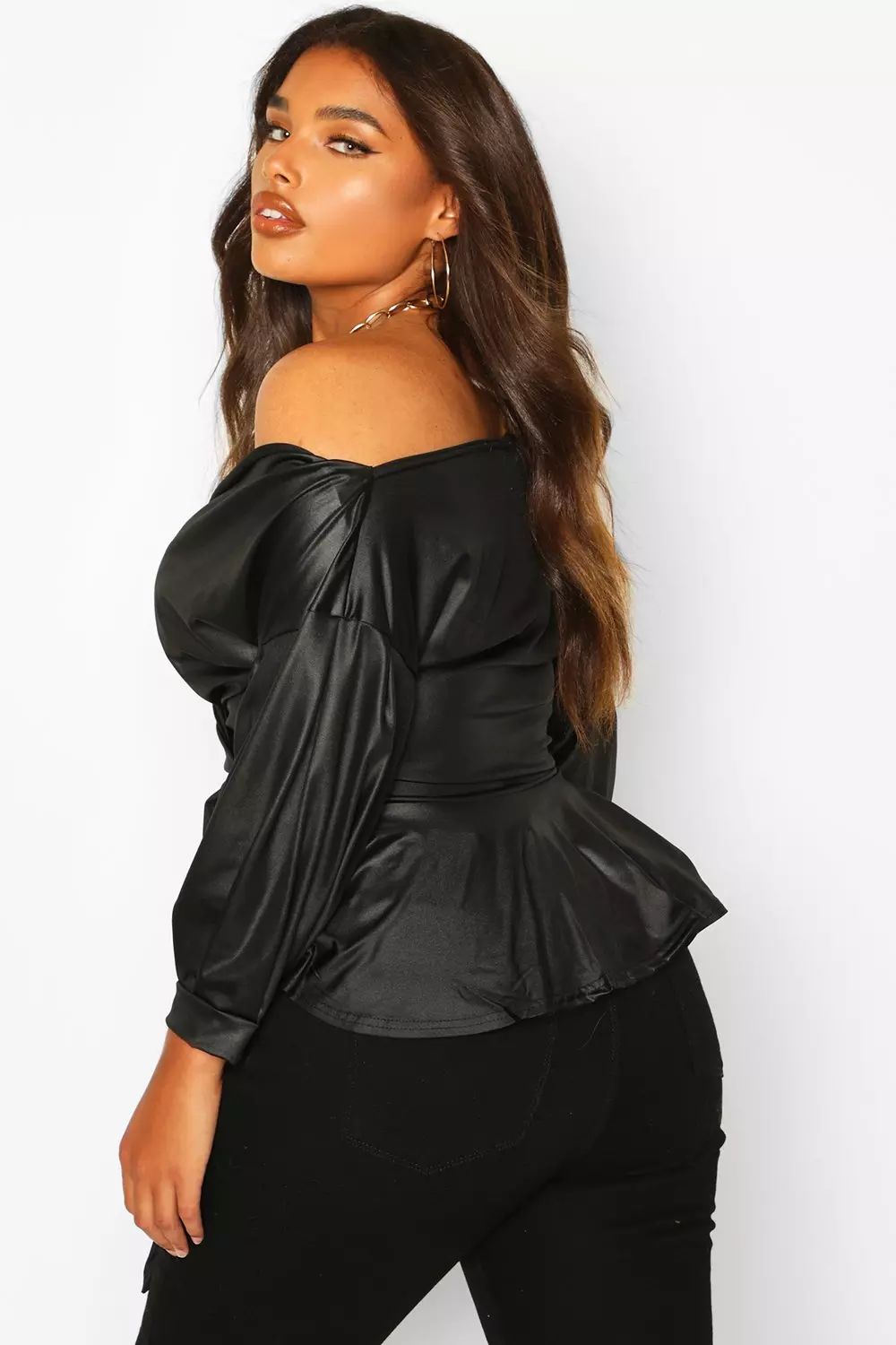 Plus Leather Look Off The Shoulder Top