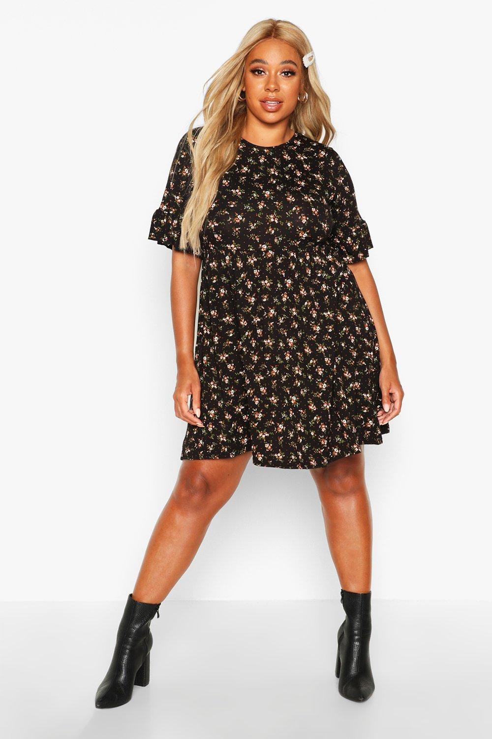 black floral smock dress