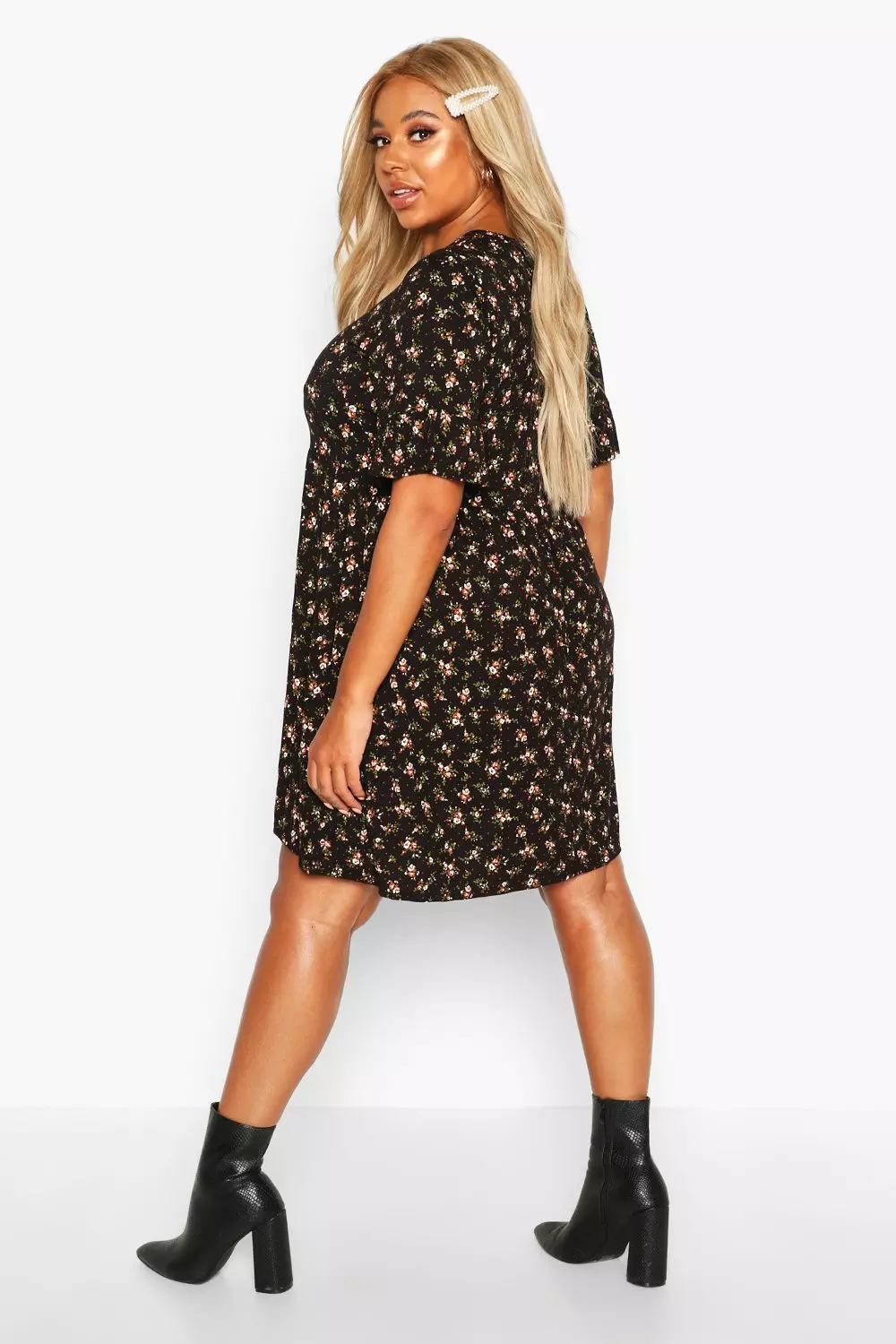 Black floral hot sale smock dress