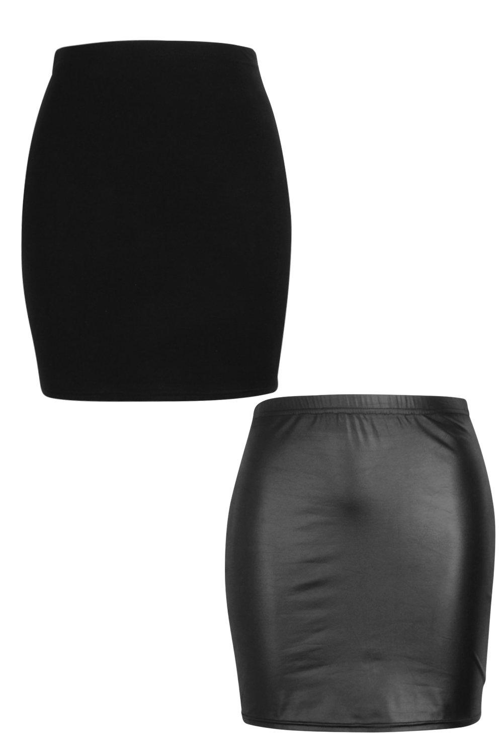 Pack De 2 Faldas Plus Midi Efecto Cuero Y Tela Jersey Boohoo de Cuero de color Negro Mujer Ropa de Faldas de Faldas midi 