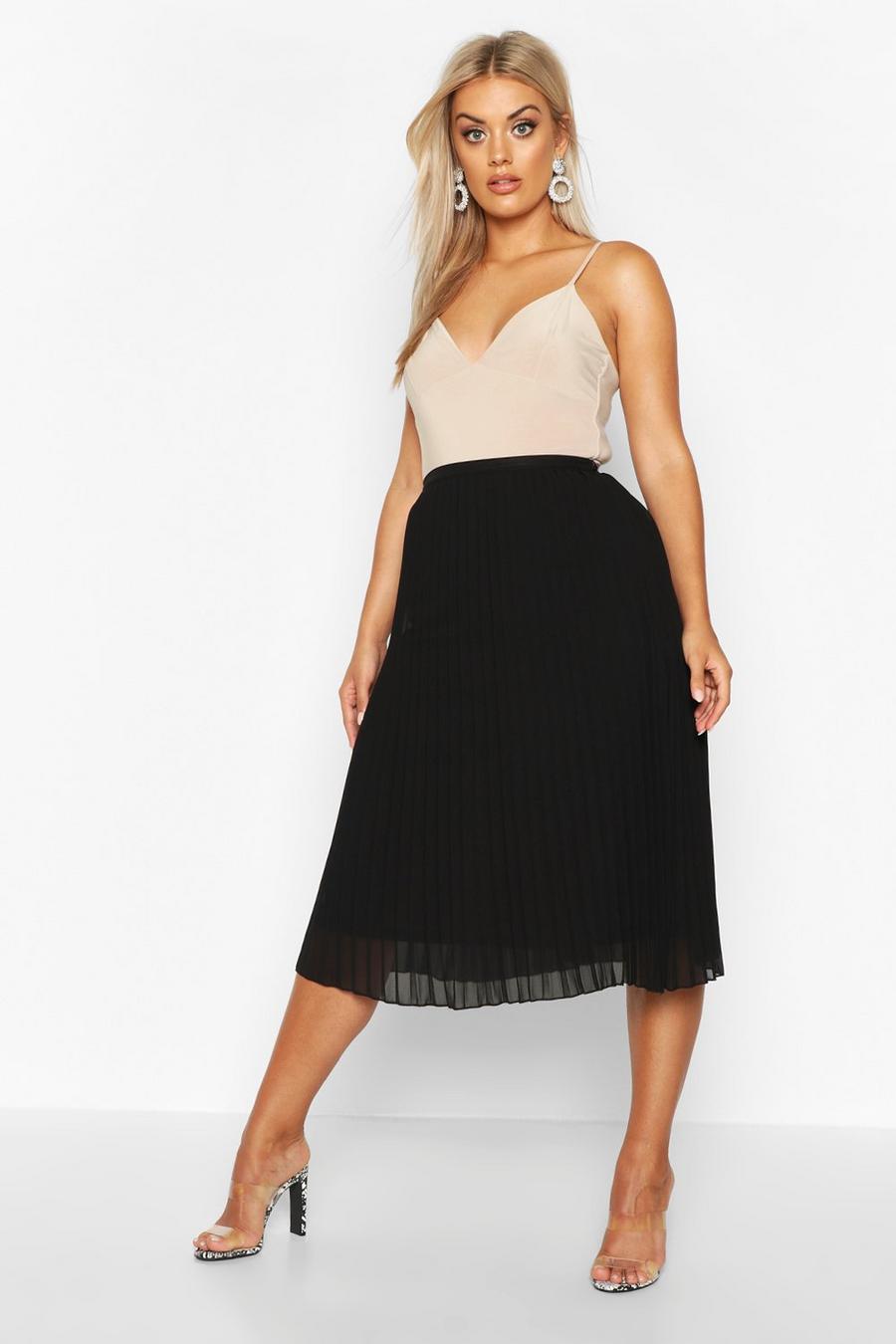 Black Plus Chiffon Pleated Midi Skirt image number 1