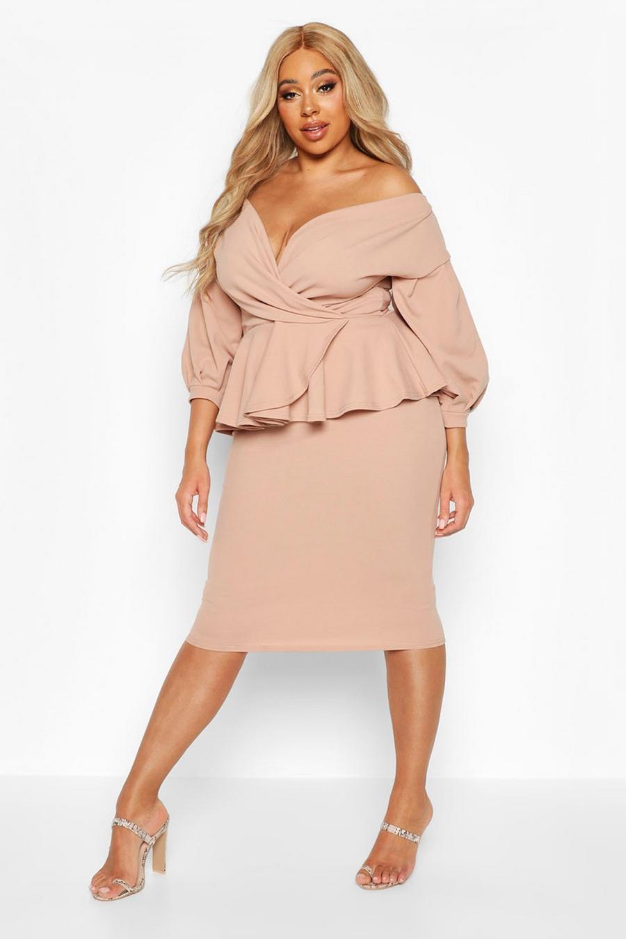 Plus Off Shoulder Wrap Top & Skirt Two-Piece image number 1