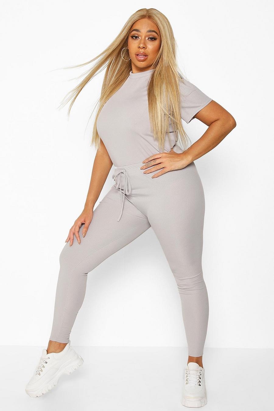 Grey Plus Rib T-Shirt And Legging Co-Ord image number 1