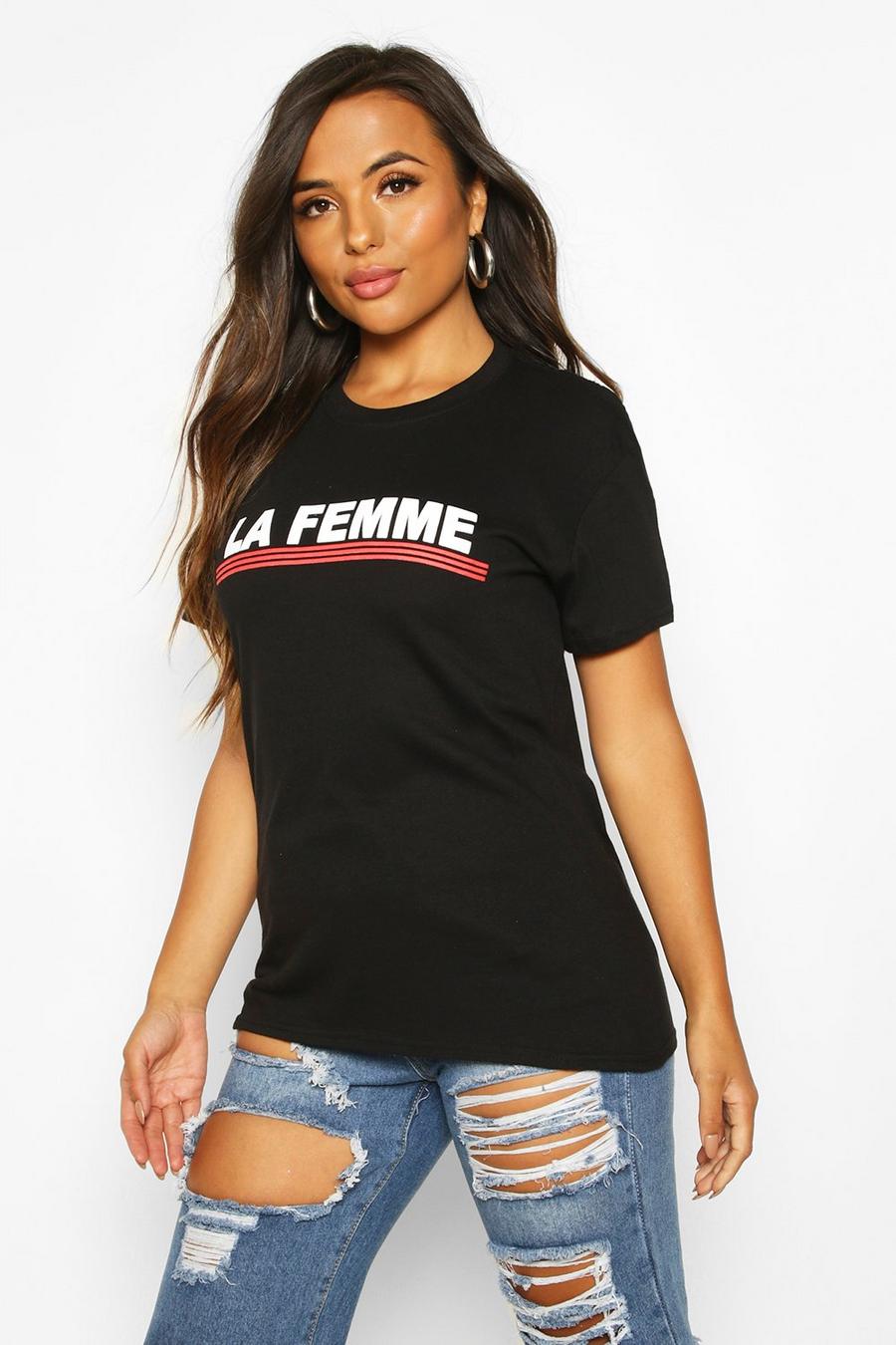 Petite 'La Femme' Slogan Oversized T-Shirt image number 1