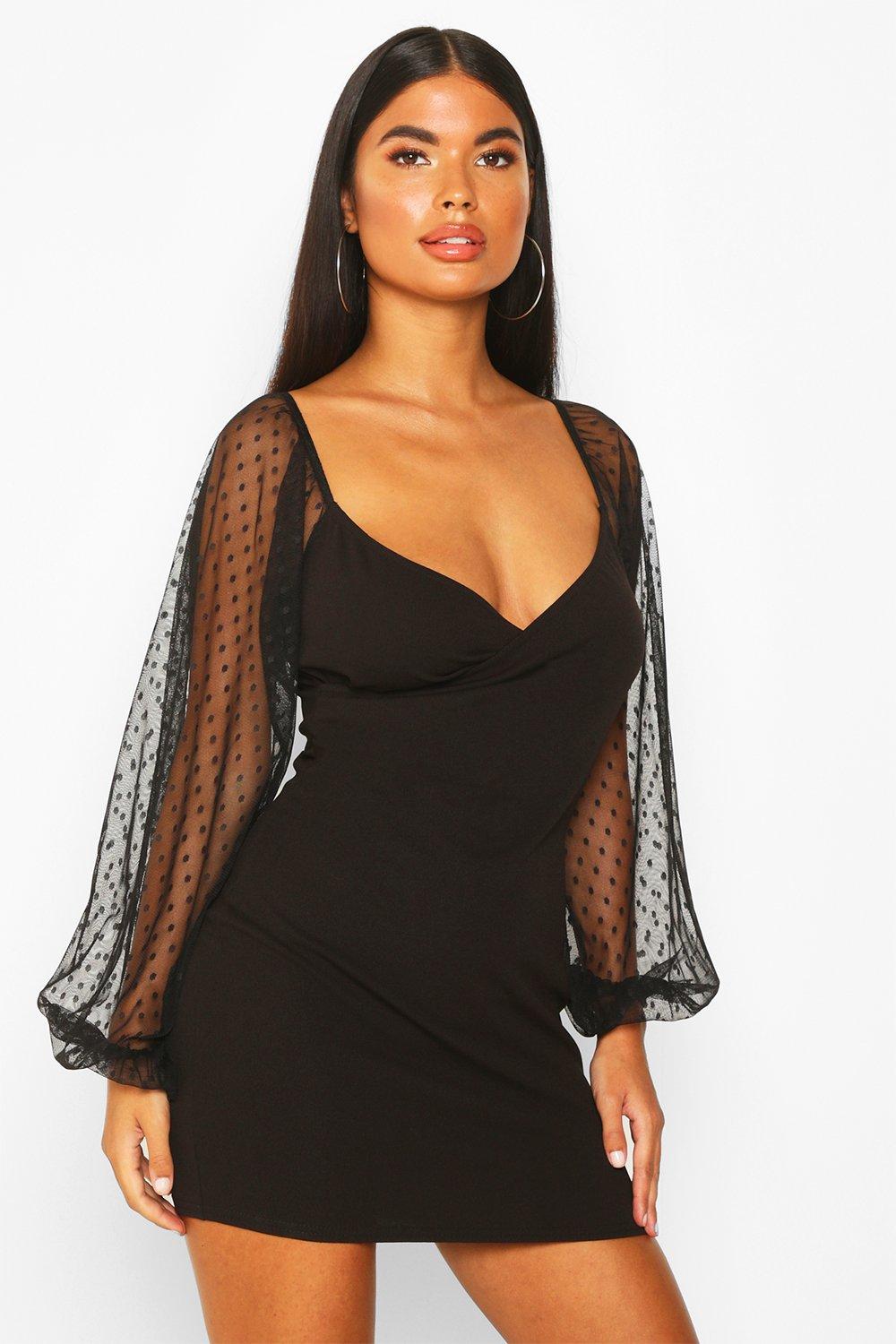 mesh sleeve mini dress