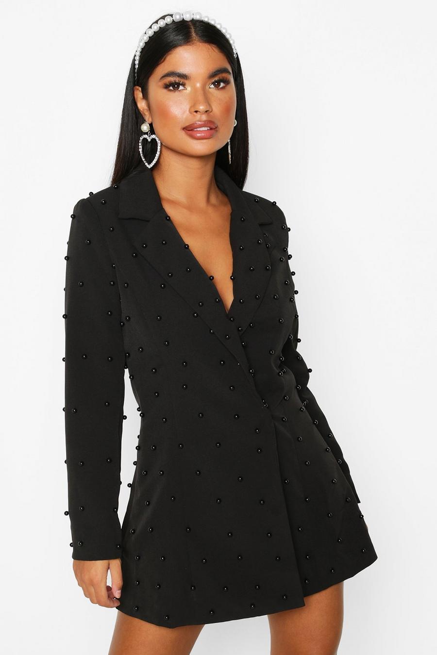 Black Petite Pearl Detail Blazer Dress image number 1