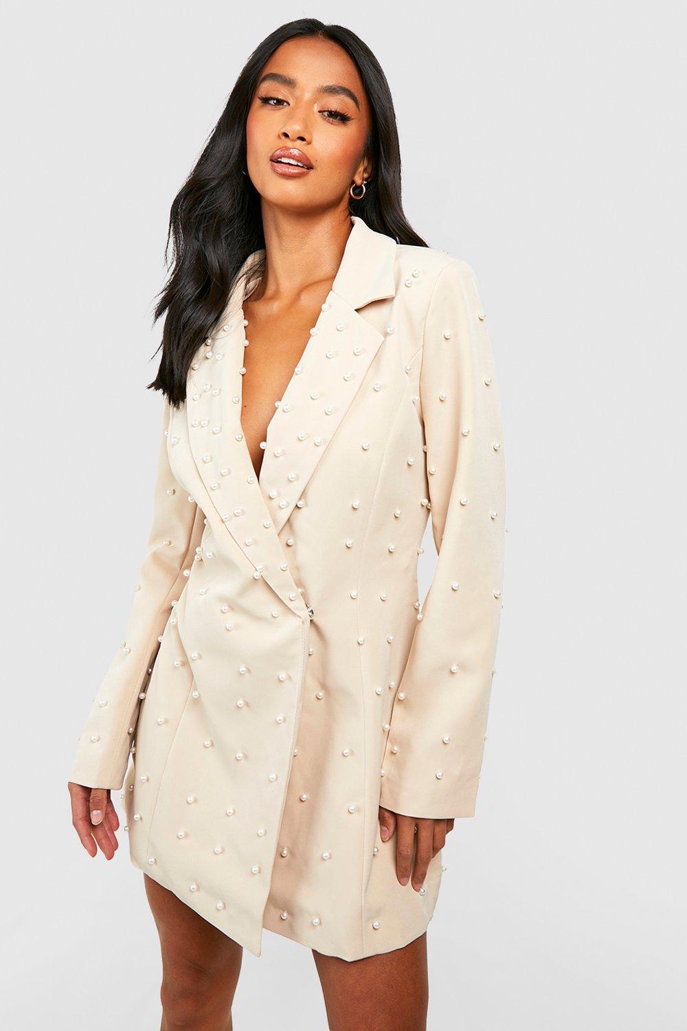 Saint Genies pearl embellished blazer dress in black