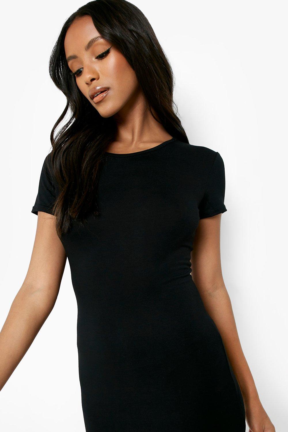 Short sleeve 2025 black midi dress