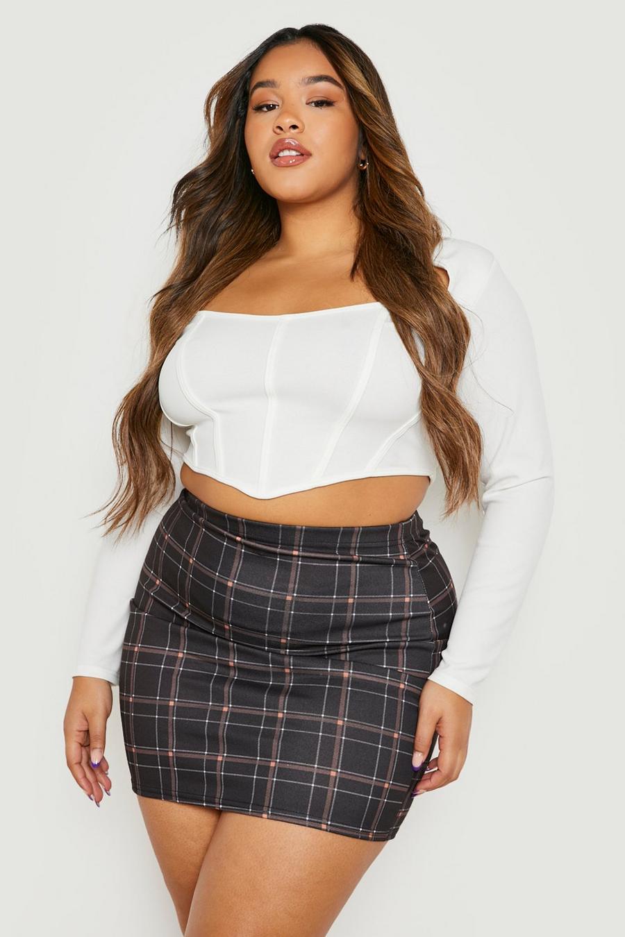 Brown Plus Check Woven Mini Skirt image number 1