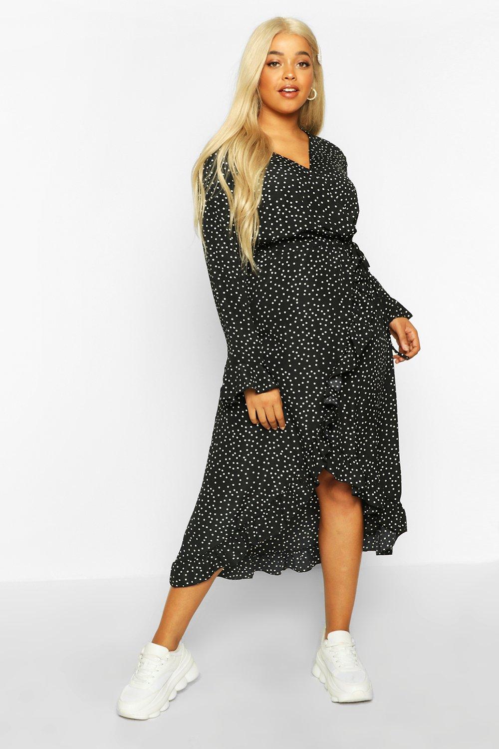 boohoo black polka dot dress