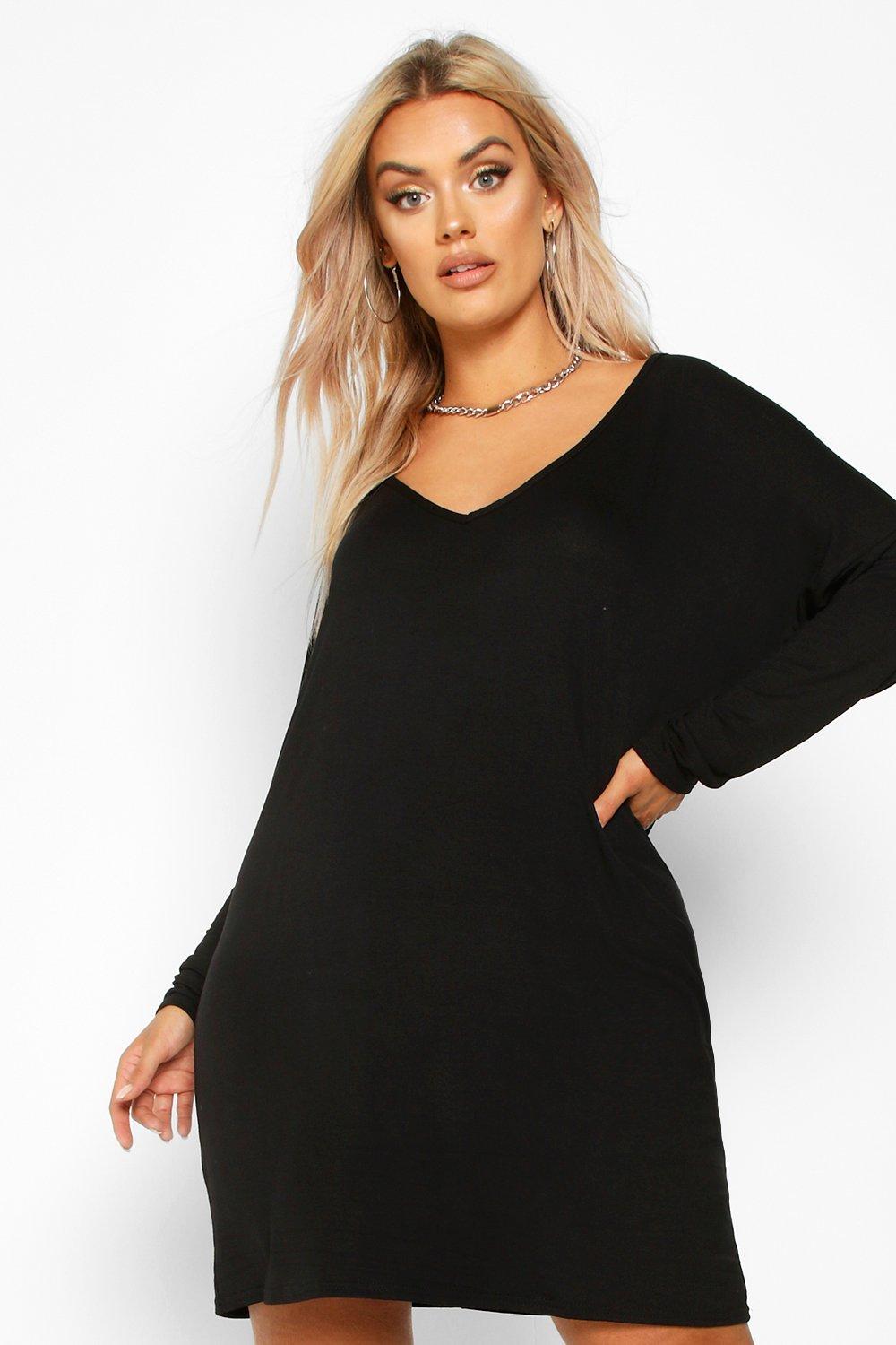 black t shirt dress v neck